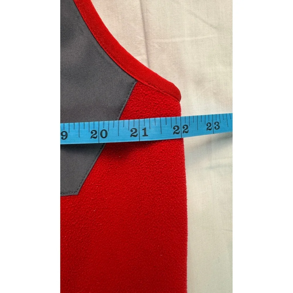 The North Face Mens Red Full Zip chimborazo Fleece Vest Grey Trim Large